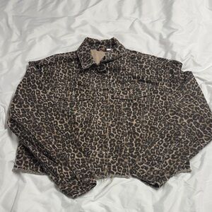Free People Leopard Print Jean Jacket in Brown and Black